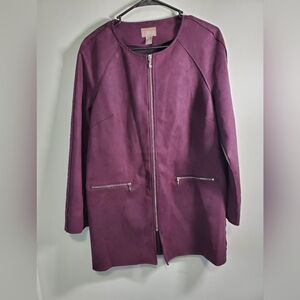 Chico's Deep Pocket Long Faux Suede Deep Berry Blazer Size 1 (M)